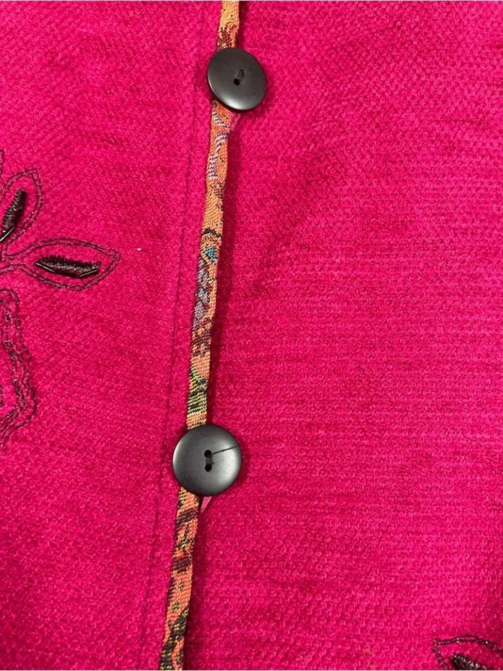 Vintage Napa Valley Embroidered Magenta Jacket Paisley Trim Large Boho Artsy